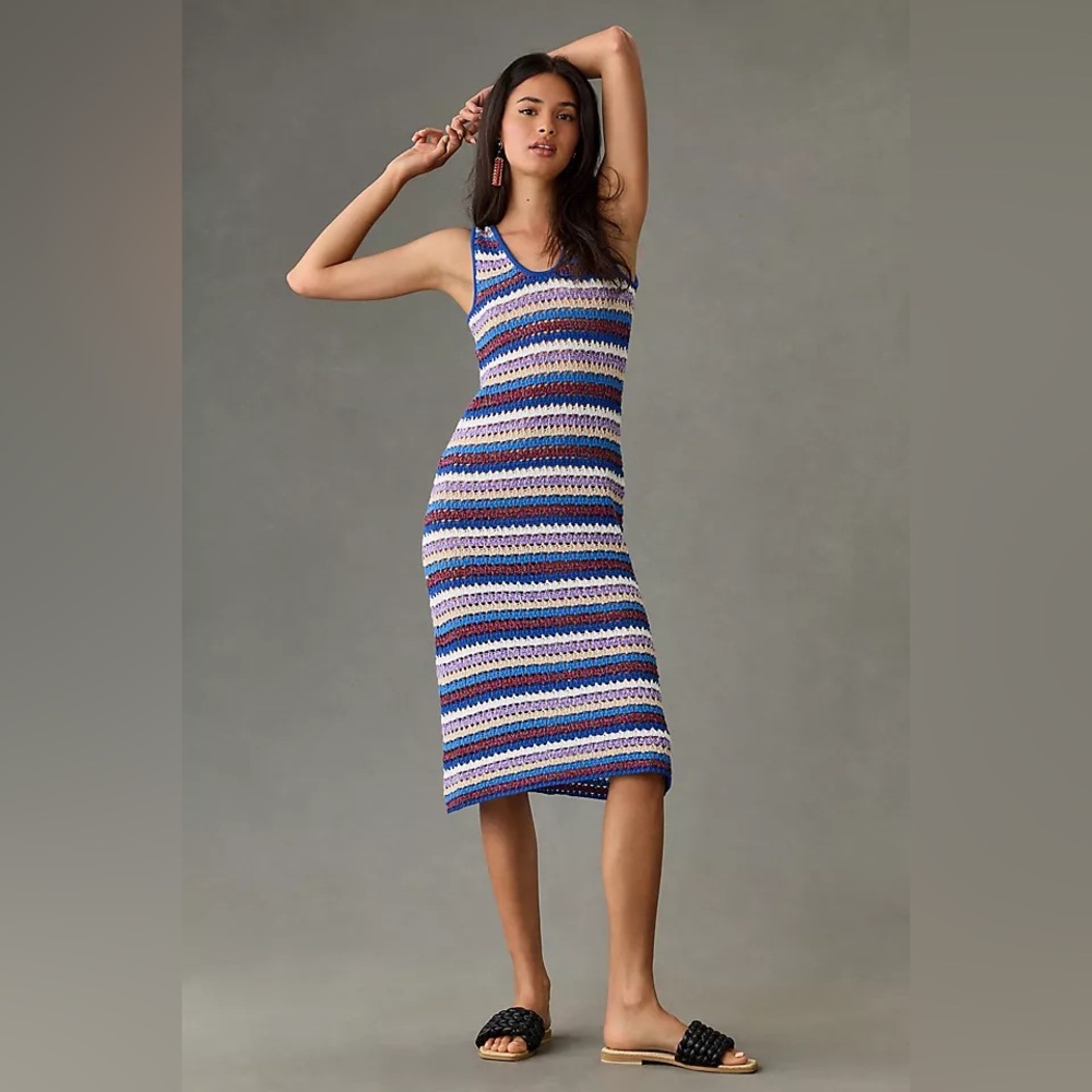 NEW The Odells Crochet Maxi Dress Striped Boho Knit Dress Resort Coastal festive